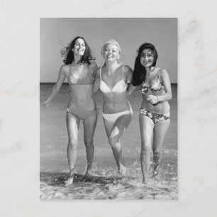 Vintage B&W Photo Florida Bikini Girls Postcard