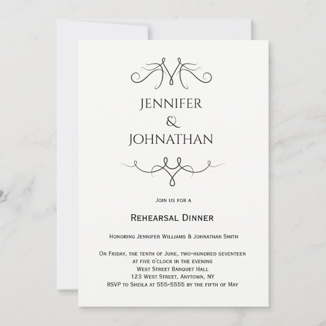 Vintage b&w rehearsal dinner invitations (Front)