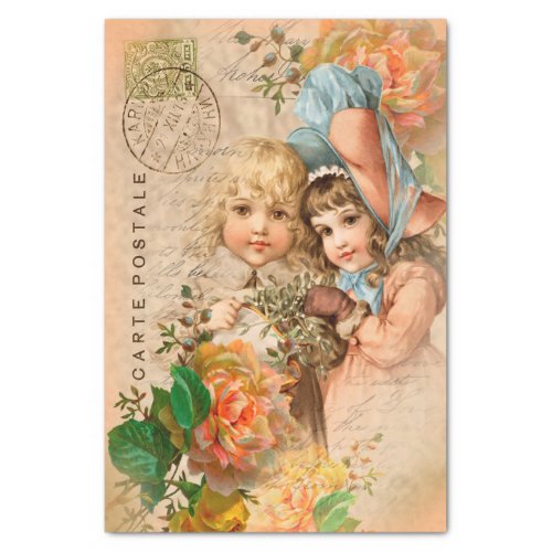 Vintage Babies Postcard Decoupage Tissue Paper