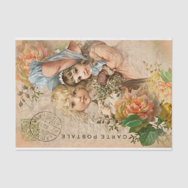 Vintage Babies Postcard Decoupage Tissue Paper (Front)