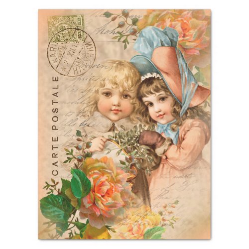 Vintage Babies Postcard Decoupage Tissue Paper