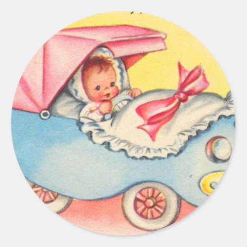 Vintage Babies The New Model Now on Display Classic Round Sticker