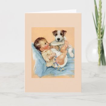 Vintage Baby And Dog Greeting Card by RetroMagicShop at Zazzle