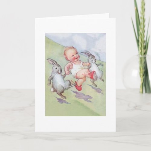 Vintage Baby And Easter Bunnies Easter Card