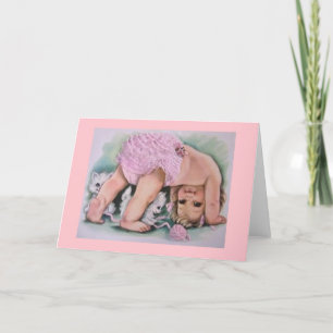Vintage Baby And Kittens Note Card