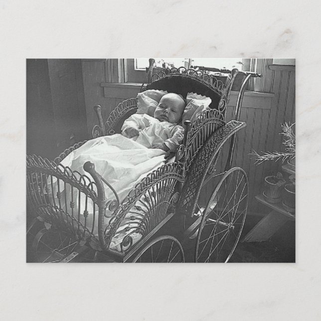 Vintage Baby and Stroller Postcard (Front)