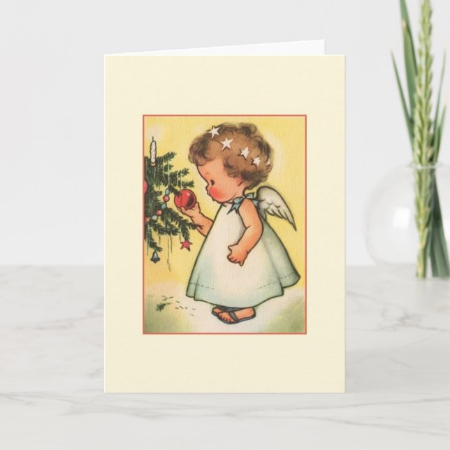 Vintage Baby Angel Christmas Greeting Card (Front)