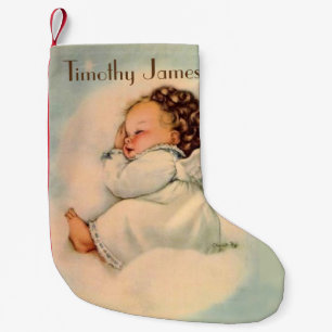 Vintage Baby Angel sleeping in Clouds Small Christmas Stocking
