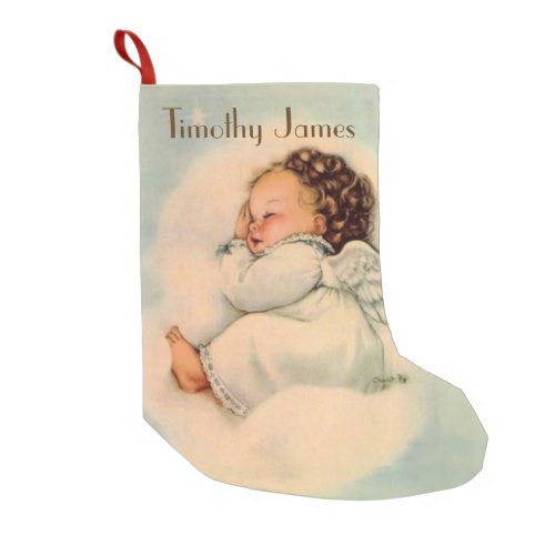Vintage Baby Angel sleeping in Clouds Small Christmas Stocking