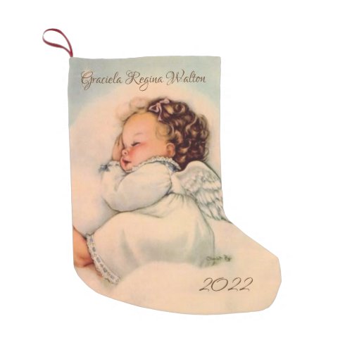 Vintage Baby Angel Wings sleeping in cloud Small Christmas Stocking