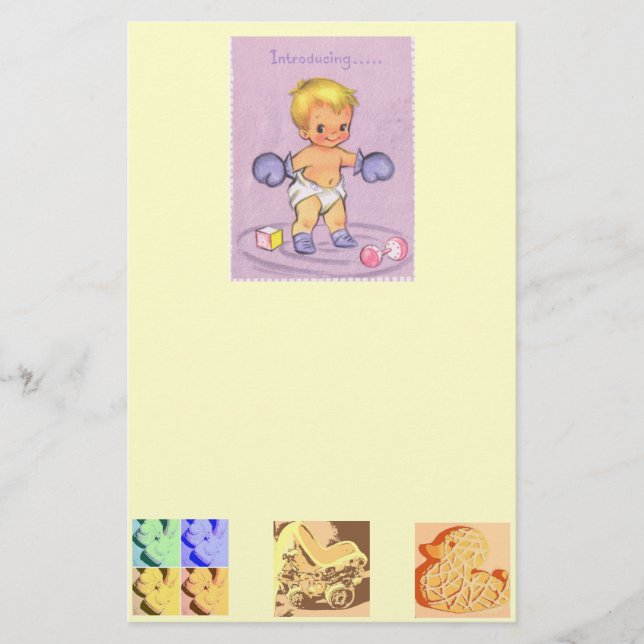 Vintage Baby Announcement/Boxing Gloves Stationery (Front)