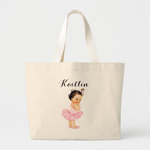 Vintage Baby Ballerina Brunette Pink Tutu Large Tote Bag