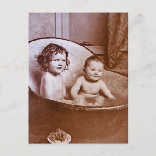 Vintage Baby Bath Time Postcard