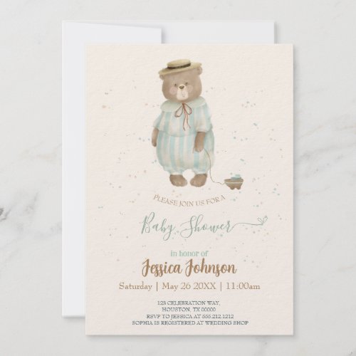 Vintage Baby Bear Baby Shower Invitation