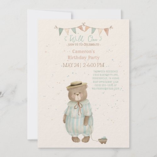 Vintage Baby Bear Birthday Invitation