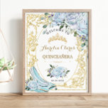 Vintage Baby Blue Roses Cinderella Quinceanera Poster<br><div class="desc">Elegant welcome sign poster featuring vintage blue French roses floral, antique gold frame and a princess Cinderella slipper. Personalize this chic Quinceañera / Sweet 16 birthday welcome sign with your own wording easily and quickly, Simply click the "Edit Using Design Tools" button to modify the text, wording, font style, font...</div>