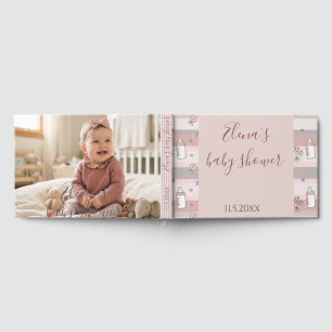 Vintage Baby Bottle Pattern Baby Shower photo Foil Guest Book