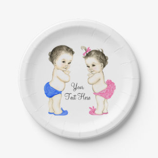Vintage Baby Boy and Girl Twin Baby Shower Paper Plates