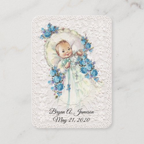 Vintage Baby Boy Baptism Christening Floral Lace Business Card
