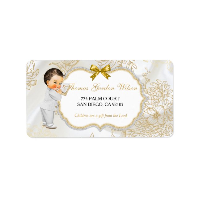 Vintage Baby Boy Baptism Gold White Label (Front)