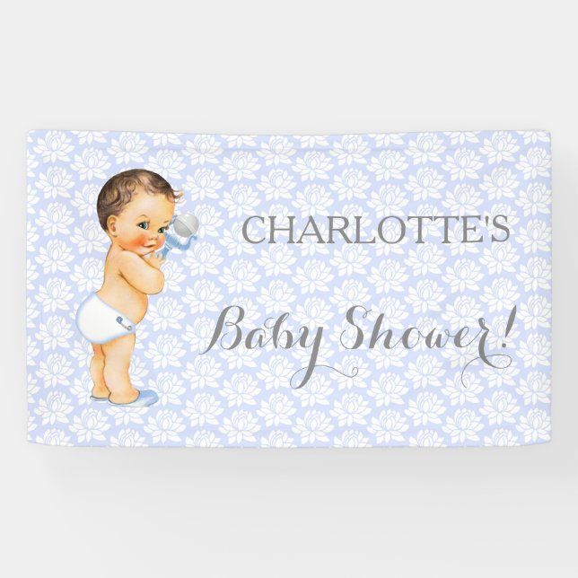 Vintage Baby Boy Blue White & Gray Banner (Horizontal)