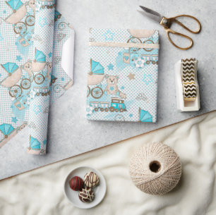 Vintage Baby Boy Carriage  Wrapping Paper