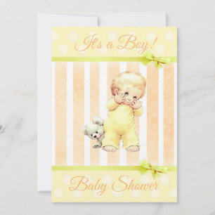 Vintage Baby Boy Orange & Yellow Baby Shower Invitation