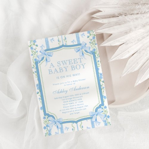 Vintage Baby Boy Shower with Bow  Invitation