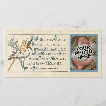 Vintage Baby Boy & Stork Birth Announcement - Blue by gilmoregirlz at Zazzle