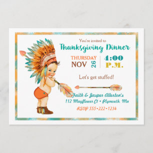 Vintage Baby Boy Tribal Headdress Thanksgiving Invitation