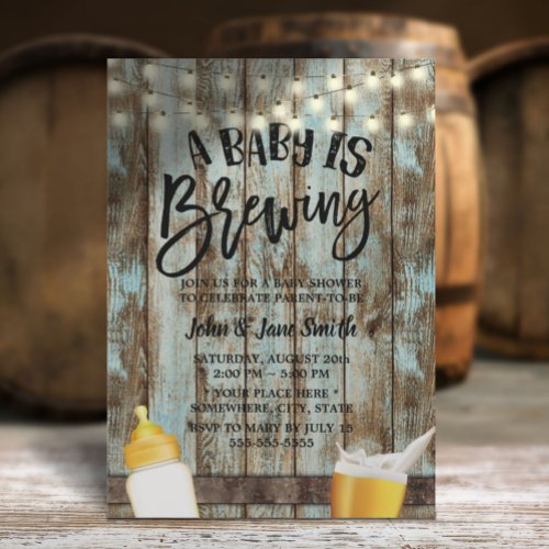 Vintage Baby Brewing Rustic Barn Wood Baby Shower Invitation