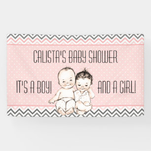 Vintage Baby Brother and Sister Twins Baby Shower Banner