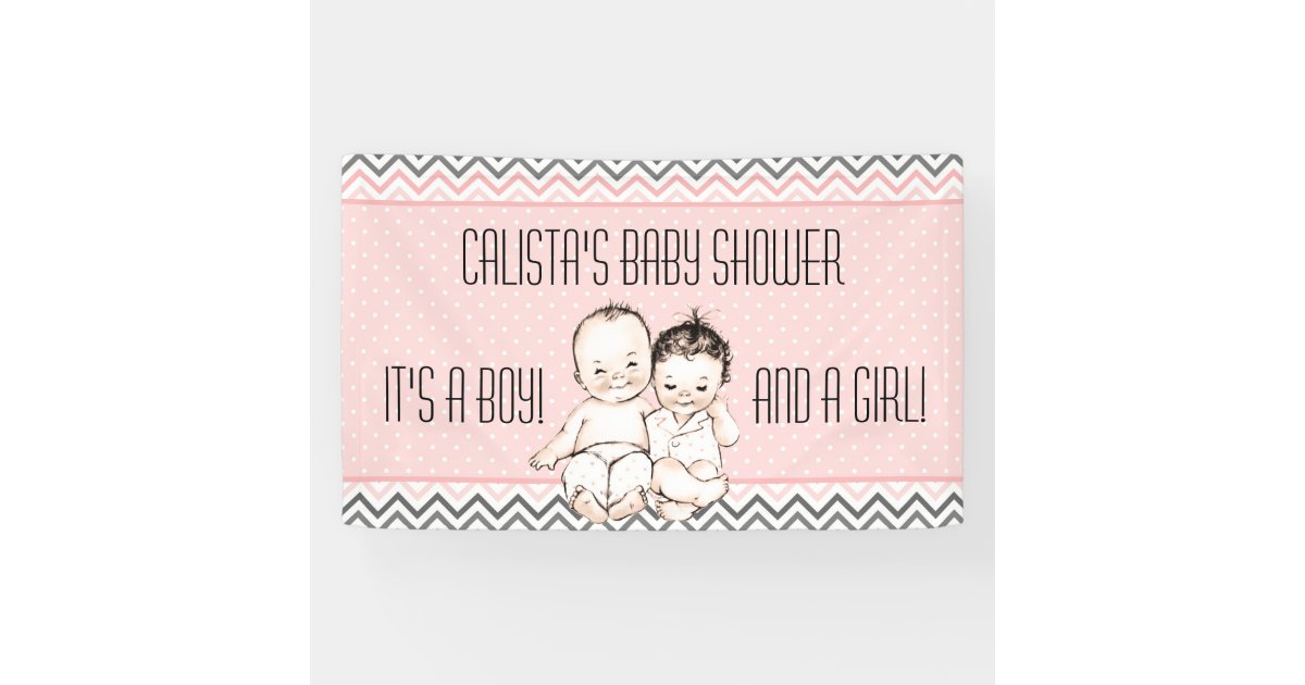 Vintage Baby Brother And Sister Twins Baby Shower Banner