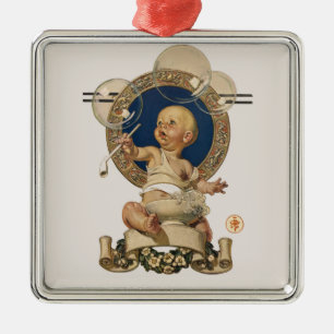 Vintage Baby Bubbles by J.C. Leyendecker Nursery Metal Ornament