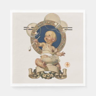 Vintage Baby Bubbles by J.C. Leyendecker Nursery Napkins
