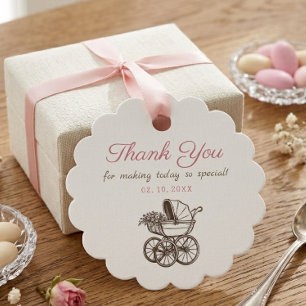 Vintage Baby Carriage Aqeeqah Thank You Scalloped Favor Tags