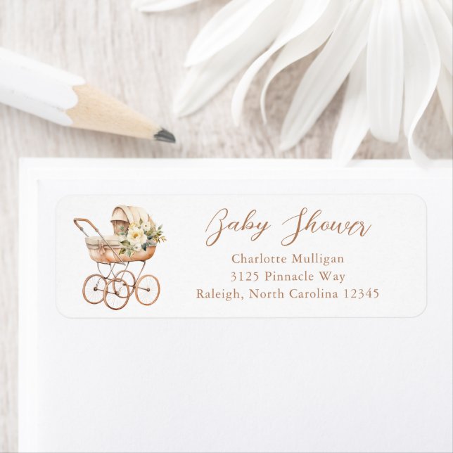 Vintage Baby Carriage Baby Shower Return Address Label (Insitu)