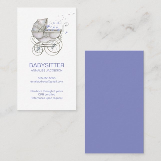 Vintage Baby Carriage Babysitter Business Card (Front/Back)