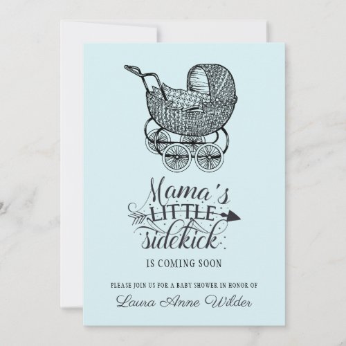 Vintage Baby Carriage Blue Boy Baby Shower  Invitation