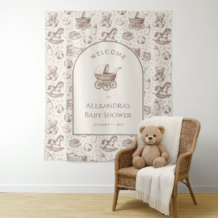 Vintage Baby Carriage Brown Baby Shower Backdrop