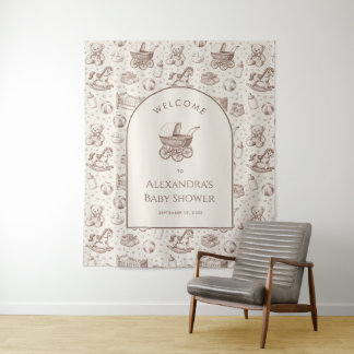 Vintage Baby Carriage Brown Baby Shower Backdrop