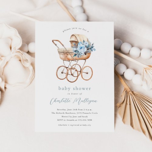 Vintage Baby Carriage Gender Neutral Baby Shower Invitation