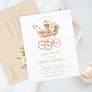 Vintage Baby Carriage Gender Neutral Baby Shower Postcard