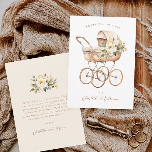 Vintage Baby Carriage Gender Neutral Baby Shower Thank You Card