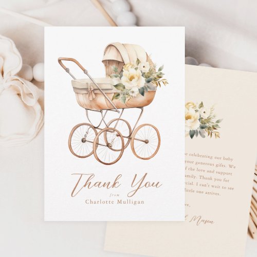 Vintage Baby Carriage Gender Neutral Baby Shower Thank You Card