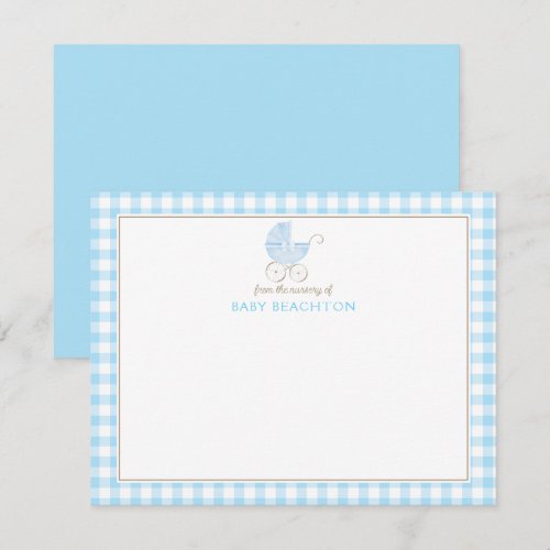 Vintage Baby Carriage Gingham Baby Boy Note Cards