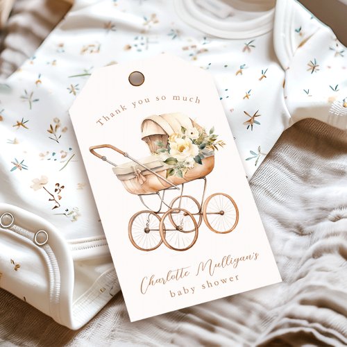 Vintage Baby Carriage Neutral Baby Shower Favor Gift Tags