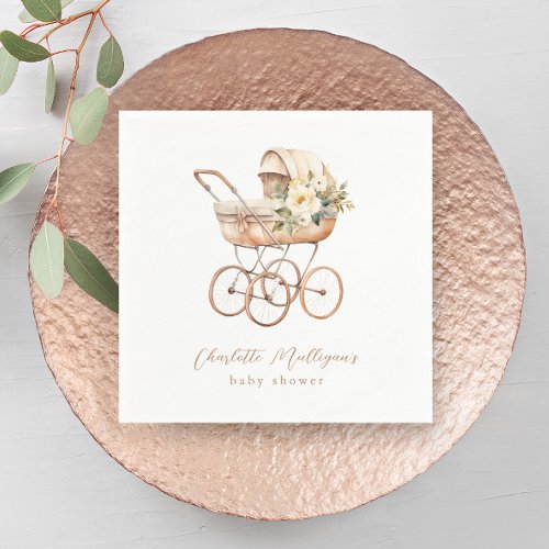 Vintage Baby Carriage Neutral Baby Shower Napkins