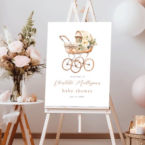 Vintage Baby Carriage Neutral Baby Shower Welcome Foam Board