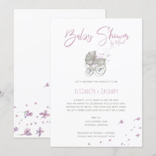 Vintage Baby Carriage Pink Baby Shower by Mail Invitation
